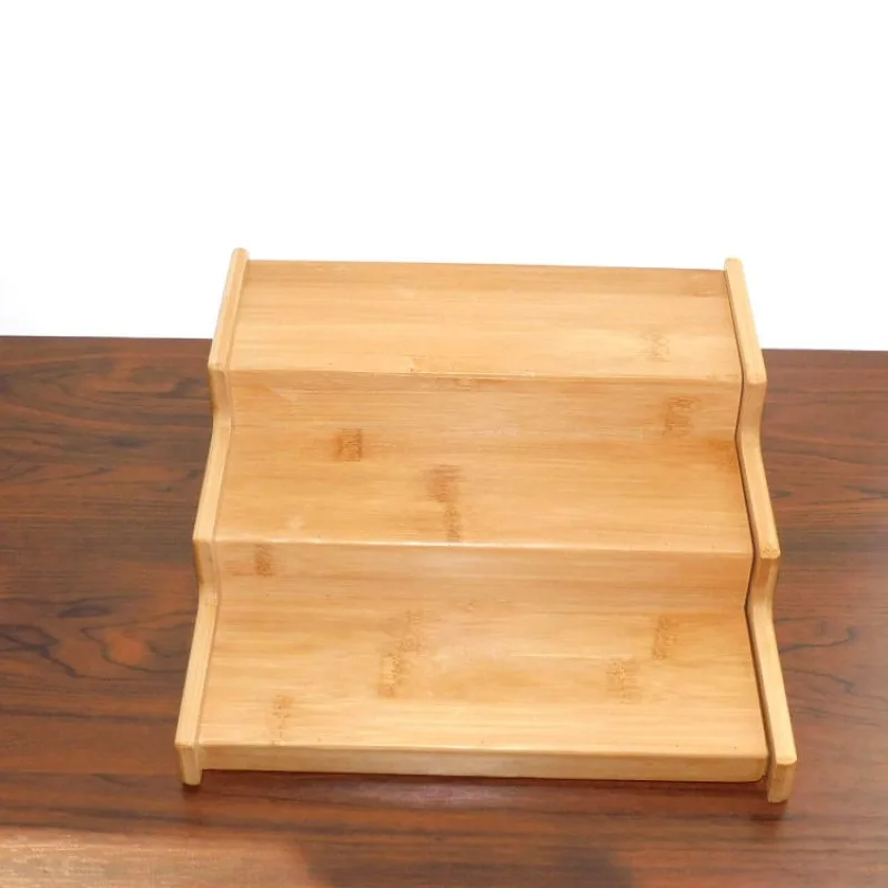 3-Layer expandable bamboo spice rack for small spice jars and stepped spice rack storage racks