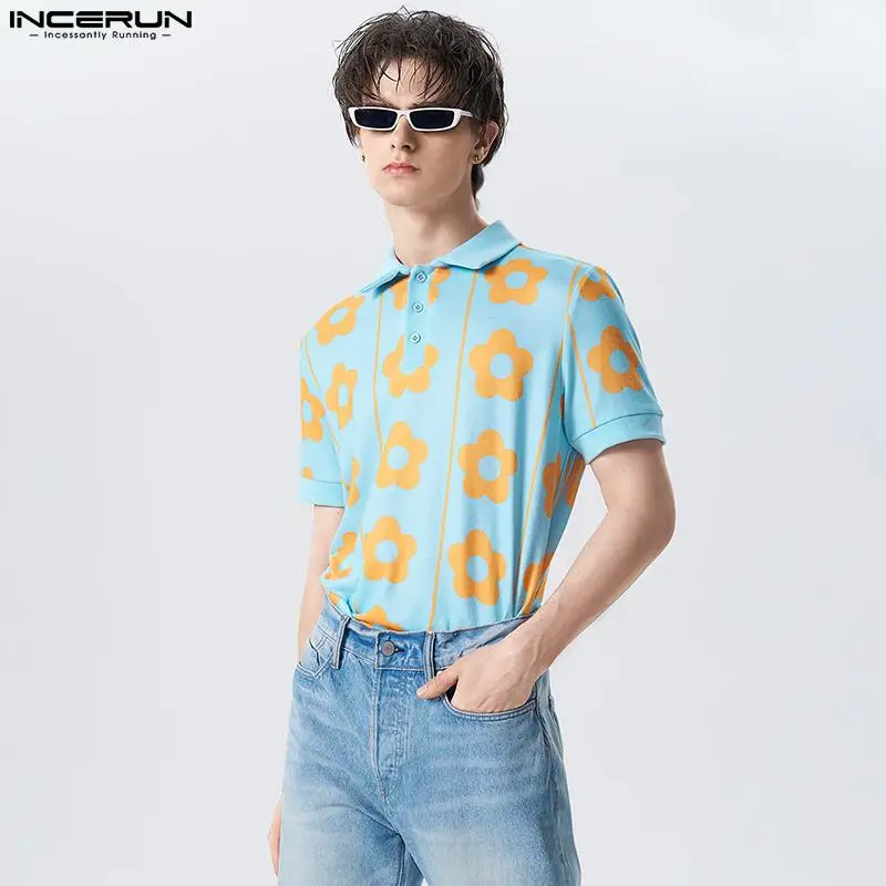 

INCERUN Tops 2023 American Style Men's Funny Printing Blouse Fashion Casual Holiday Hot Selling Lapel Short Sleeve Shirts S-5XL