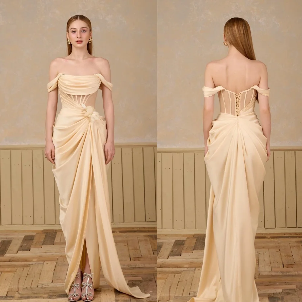 

Sparkle Satin Pleat Straight Off-the-shoulder Long Dresses Evening Dresses Exquisite Fashion High Quality Sizes Available