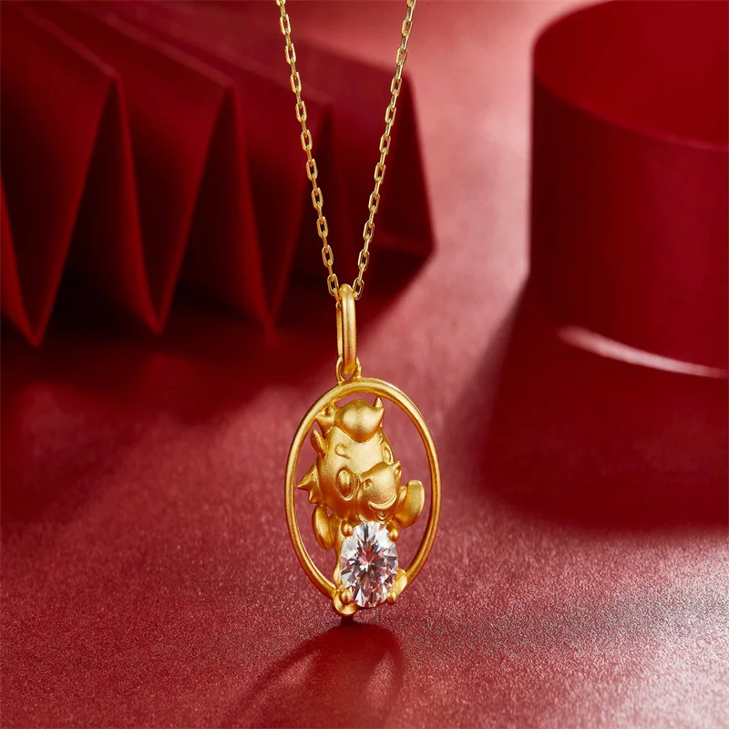 Twelve Chinese Zodiac Signs Moissanite Necklace Pendant Antique Gold Plated S925 Sterling Silver for Women Party Birthday  gift