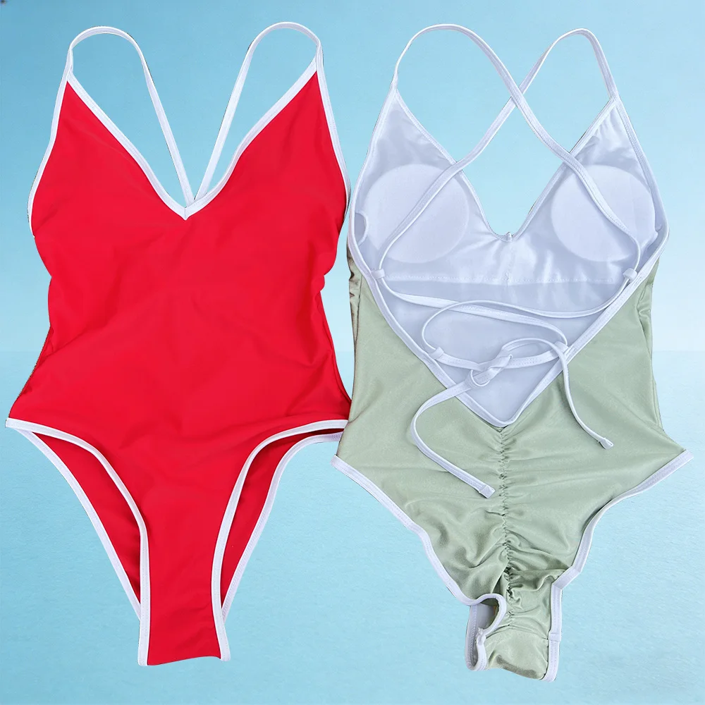Hot Pink One Piece Swimsuit 2026 Halter Bandage Swimwear Women Swimsuit Bathing Suit Beachwear Monokini Female Swimming Suits
