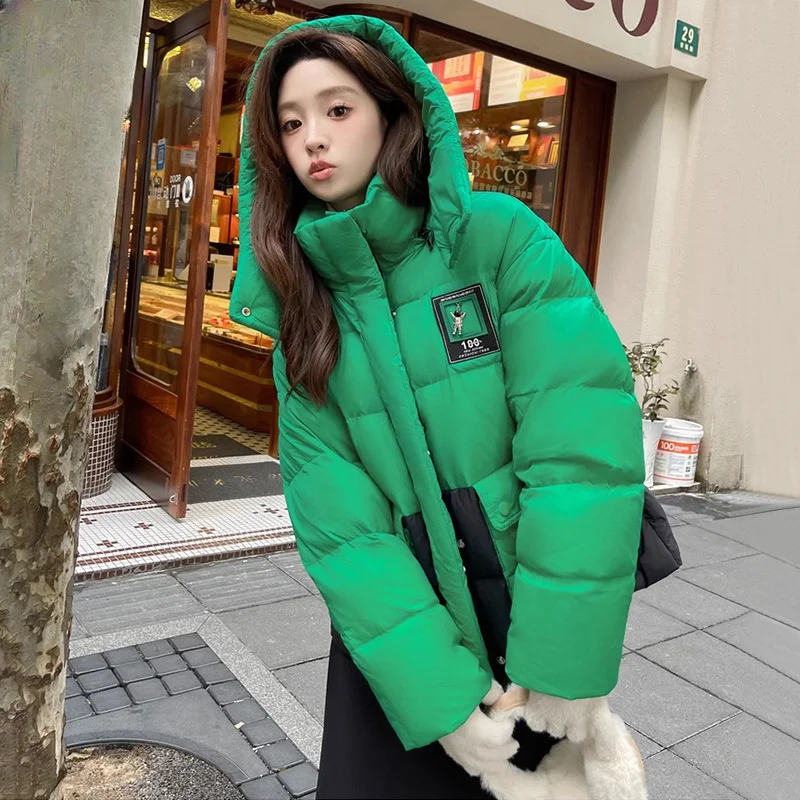 Winter Coats Down Jackets for Women 2024 Windproof Thicken Warm Outerwears Color Clash Patchwork High Street Women\'s Down Jacket