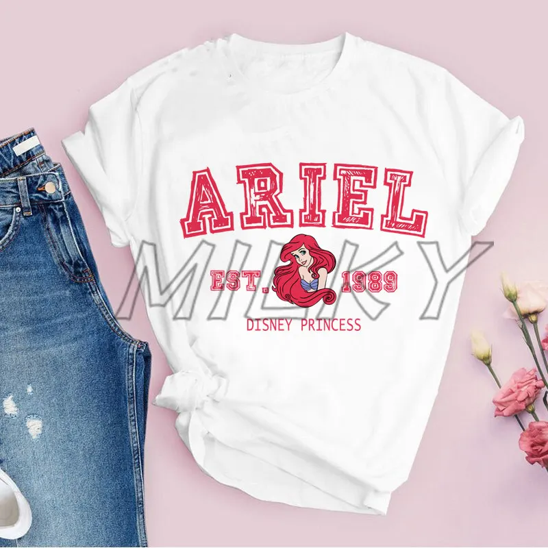 T-shirt imprimé Ariel pour femme, haut Hip Hop femme, streetwear Kawaii, mignon, princesse, Harajuku, Ullzang, EST.1989