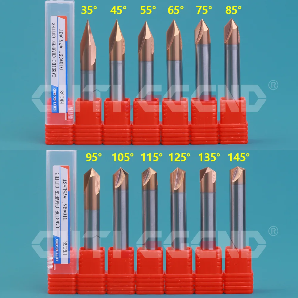 HRC58 Carbide Chamfer End Mill 10MM Dia CNC V Cutter Tip Angle 35 45 45 55 65 75 85 95 105 115 125 135 145 Degree for Metal Seel