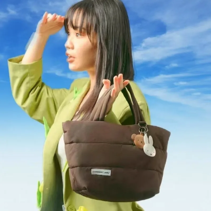 2025년 신상 귀여운 미피 토끼 다운 토트백 만화 대용량 캐주얼 핸드백 커플 축제 선물