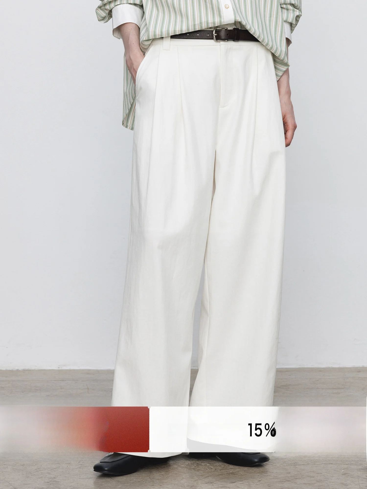 

White Casual Wide Leg Suit Pants for Women Commute Minimalist High Waist Zipper Cotton Blend Comfortable Spring New Arrival