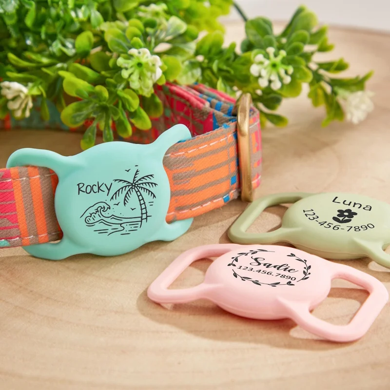 Personalised Engraved Silicone AirTag Dog Collar Holder, Custom Name and Phone Number Pet ID Tag, Waterproof AirTag Case