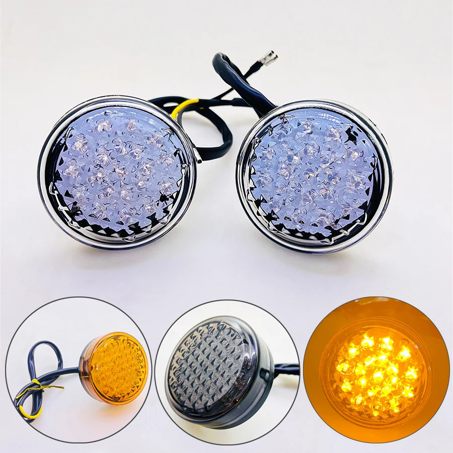 2PC Universal LED ATV Turn Signal Light Amber Indicator Motorcycle Round Front Rear Lamp For Bobber Chopper Cafe Racer Ducati