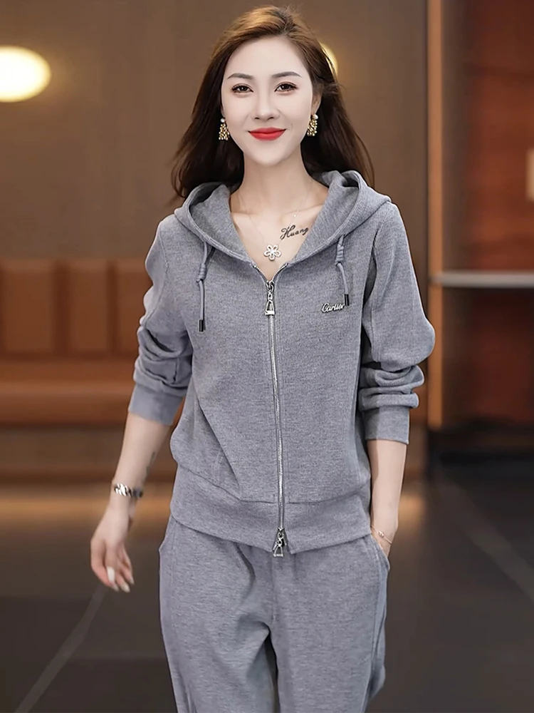 

Faionable Luxury Sportswear Set Women's Loose Fit Hoodie Wide Leg Pants Two Piece Suit Spring Autumn New Sle Casual Wear