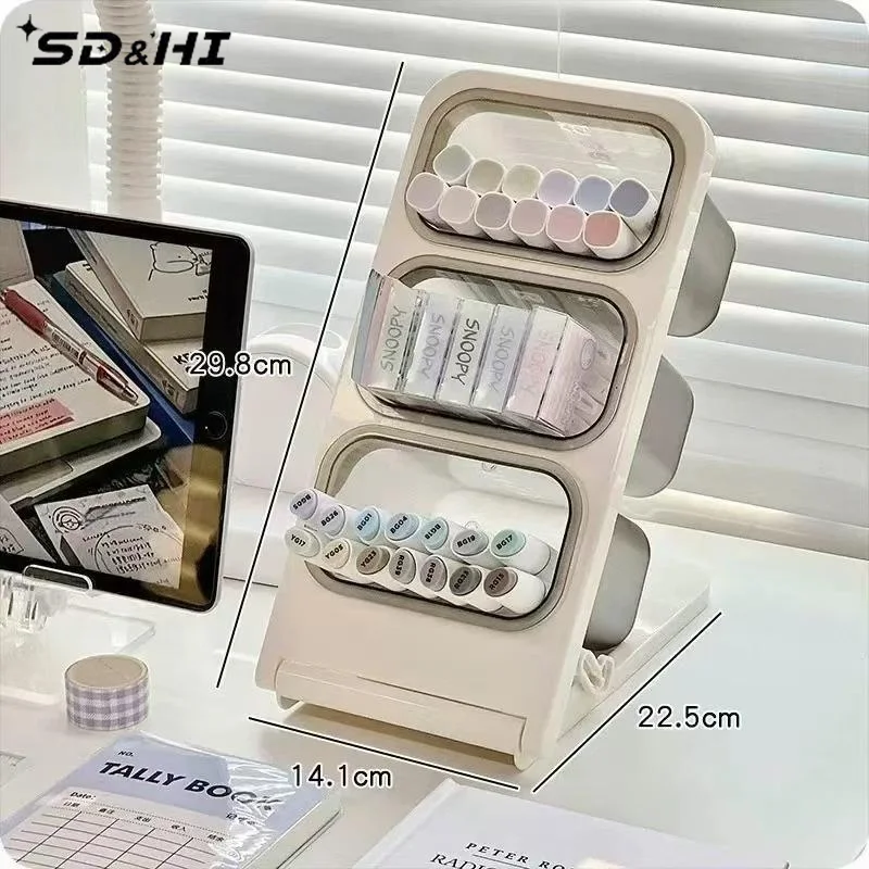 Cute Cartoon Desktop Pen Marker Storage Rack With Large Capacity And Multi Layer Design For Student Study Desk Art Creation