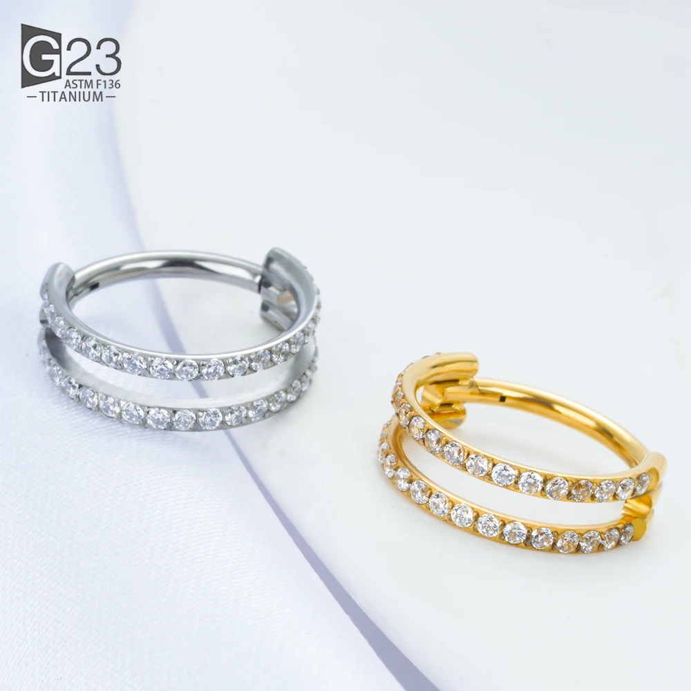 Anillo de titanio para Piercing de nariz ASTM F136, joyería para Piercing de tabique con bisagras de 16G CZ, segmento de cartílago de oreja, Tragus,