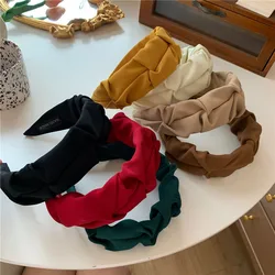 Korean Hair Accessories Solid Color Cotton Crumpled Women's Head Hoop Wide Bezel Makeup Hairbands for Ladies Headwear 2023 New