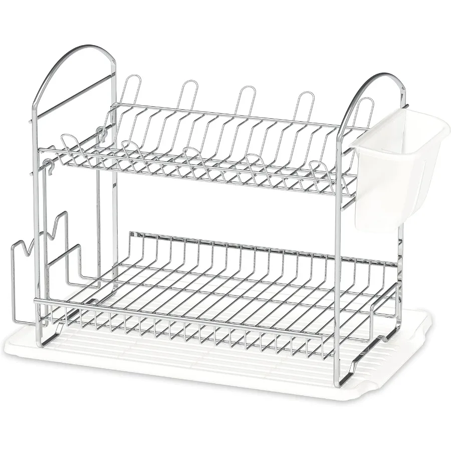 

2-уровневая подставка для посуды из нержавеющей стали с сливной доской, хромированная для кухни