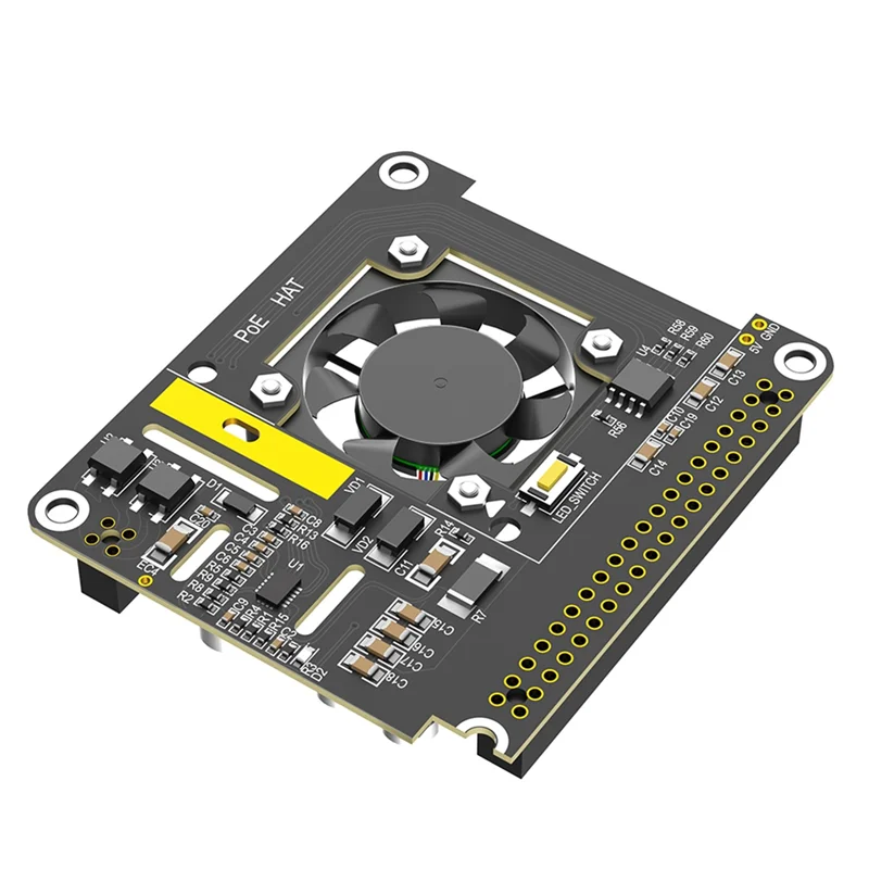 A39Q-Poe HAT For Raspberry Pi 5 With Cooling Fan/Computer Module 5, With Automatic Discoloration LED Light