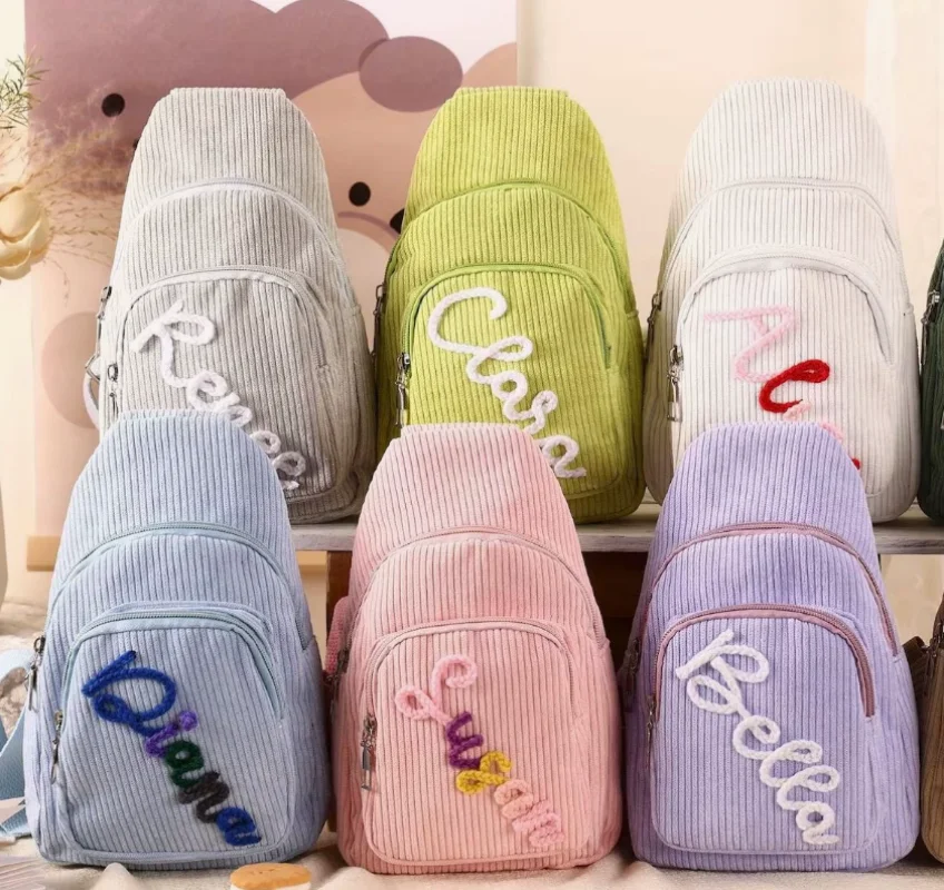 Personalized Name Knit Crossbody Bag for Women Striped Fleece Chest Bag Waist Bag Casual Lightweight Shoulder Bag Crossbody