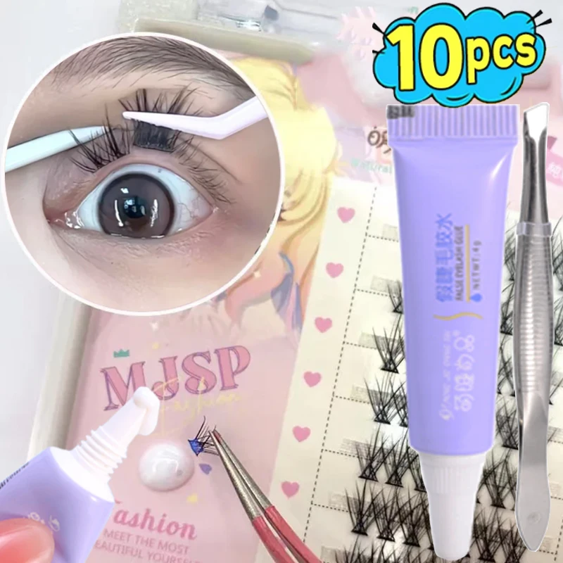 1/10PCS Waterproof Lasting Eyelash Glue with Tweezers Quick Dry Not Irritating Eyelashes Extension Glue Set Eyes Makeup Tools