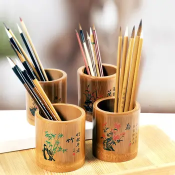 竹雕設計圓形多功能筆筒 學校辦公室桌面創意展示文具收納盒 10 最佳銷售 小工具辦公室 - №7