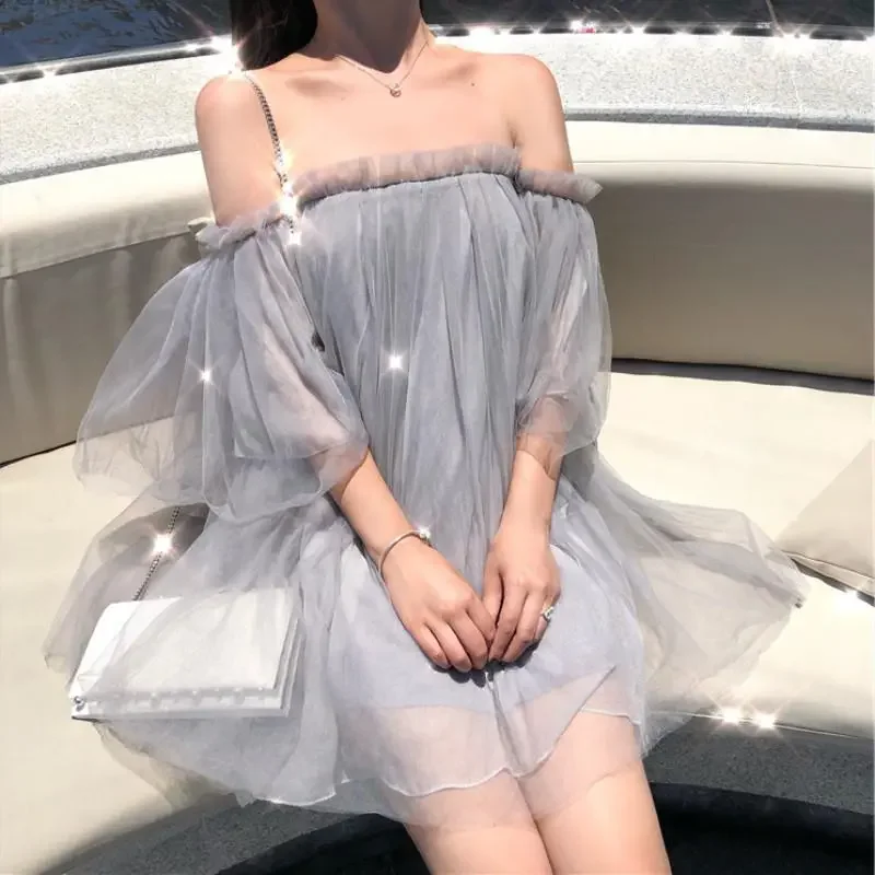 

Women’s Off Shoulder Dress Sexy Sweet Vestido Fairy Mini Loose Dresses summer 2025 New Sexy dress