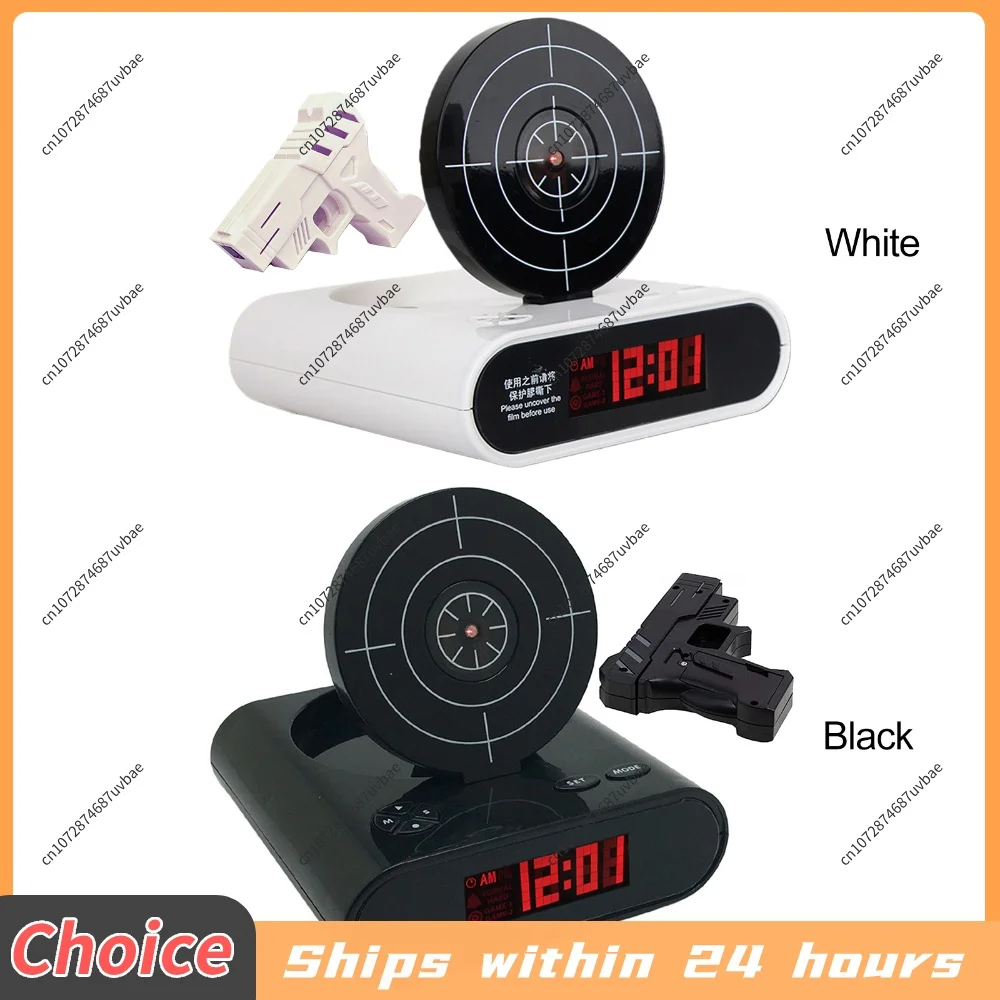 Shooting Gun Target Alarm Clock Creative Laser Target Digital Clock for Heavy Sleepers Kids Cool Birthday Gift Novelty Toy