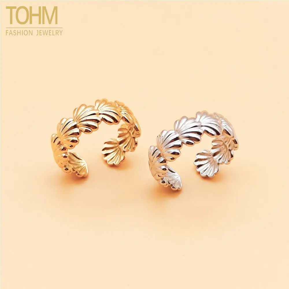 

TOHM Stainless Steel Open Ring Women Gold Color Simple Unique Holiday Creative Shell Summer Jewelry Friend Lover Finger Rings