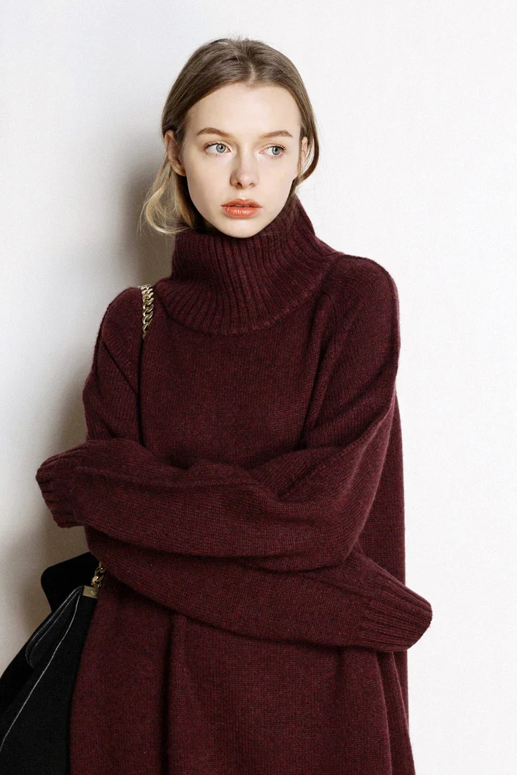 Women\'s 100% Pure Long Cashmere Sweater Thick Lazy Senior Loose Fit round Neck Comfortable Knitwear in Various Colors