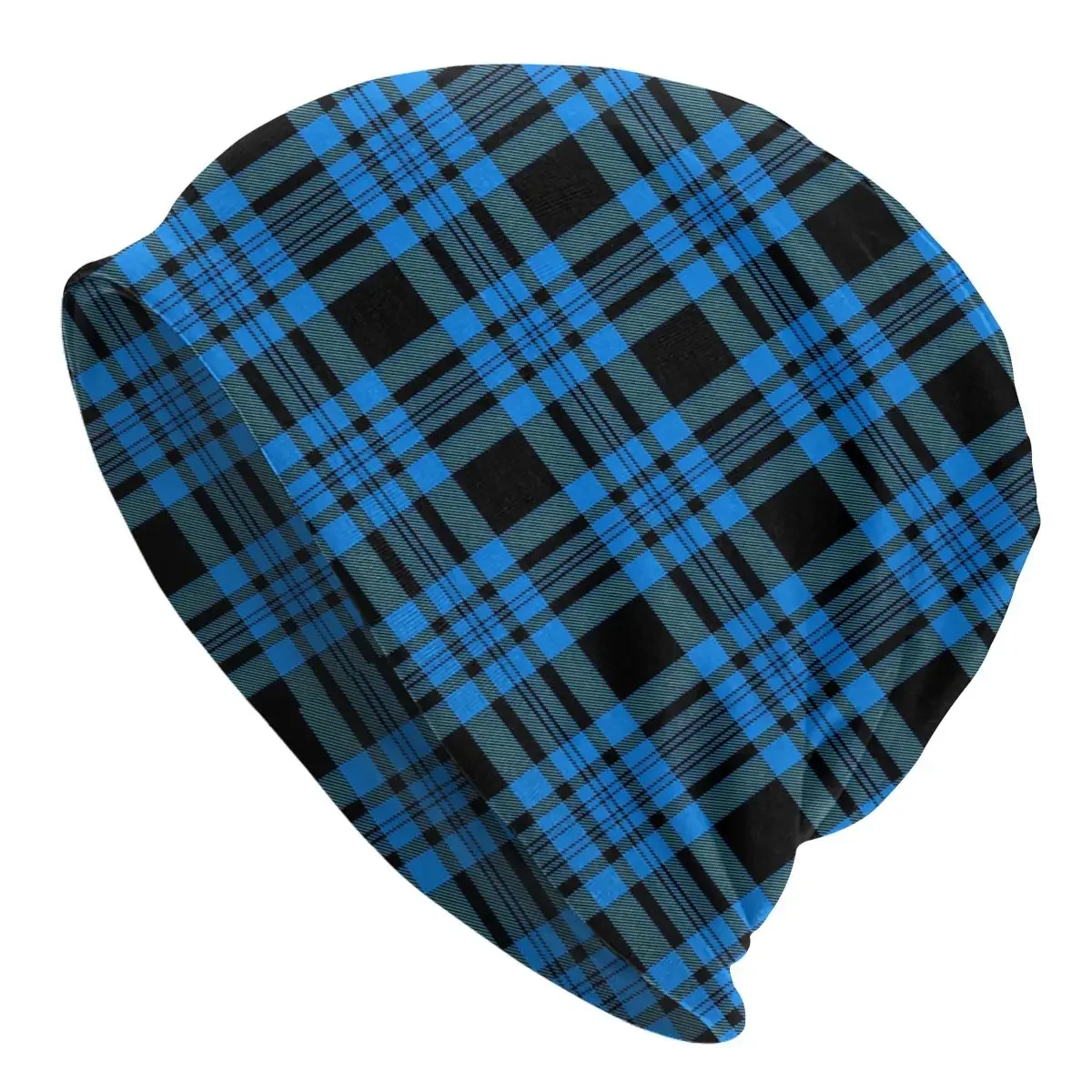 Skullies Beanies Outdoor Hats Blue Plaid Black Tartan Pattern Thin Bonnet Hipster Caps Men Women's Earmuffs