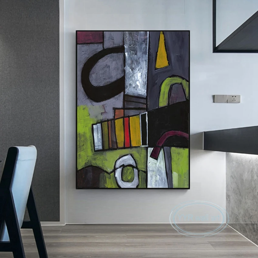 

Black White Green Abstract Oil Painting Handmade Canvas Art Mural Modern Home Decor Hanging Picture Frameless Custom Wall Image