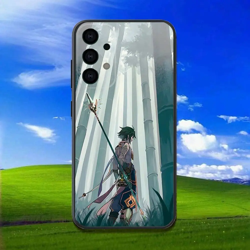 حافظة هاتف Xiao G-Genshin Impact لهاتف سامسونج جالاكسي A13، A21s، A22، A31، A32، A52، A53، A71، A80، غلاف أسود ناعم