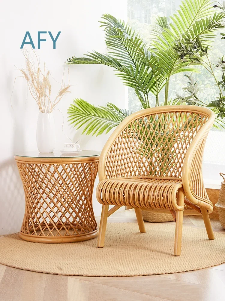 Luxury Woven Real Rattan Chair for Nordic Living Room for Computer Desk for Balcony for Floor Seating for Armchair for Home