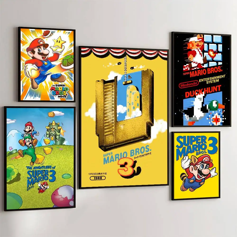 Pósteres de Anime del juego s-super m-mario b-bro, pegatina de papel blanco adhesivo, decoración de habitación Kawaii para habitación, Bar y cafetería