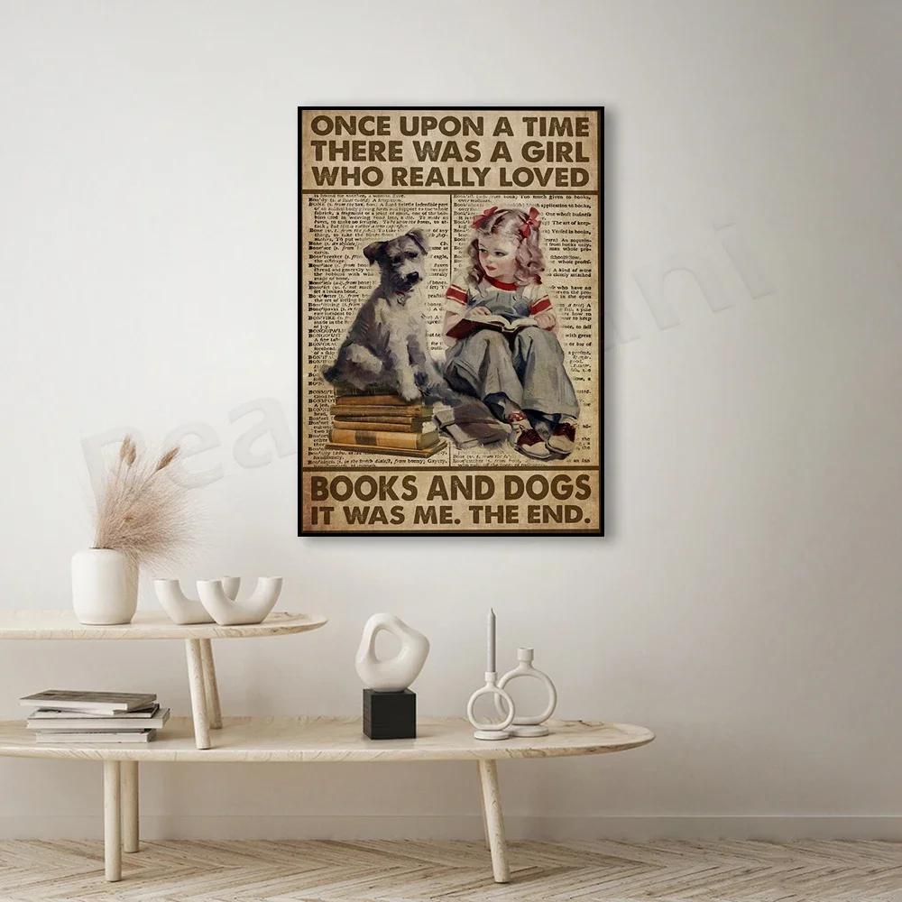 Once upon a time there was a girl who really loved dogs and books poster, reading poster, book lover gift