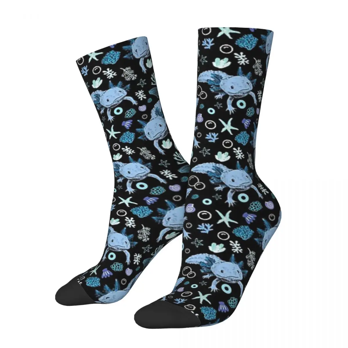 

Blue Axolotl Coral Pattern Socks Harajuku High Quality Stockings All Season Long Socks Accessories for Man's Woman's Gifts