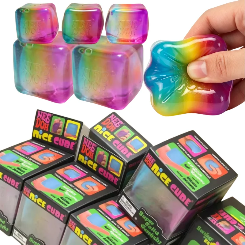 Schylling Nee Doh Weicher Regenbogen-Würfel Squishy Fidget-Spielzeug Fingerspitzen-Sensorik Stressabbau Überraschung für Erwachsene und Kinder