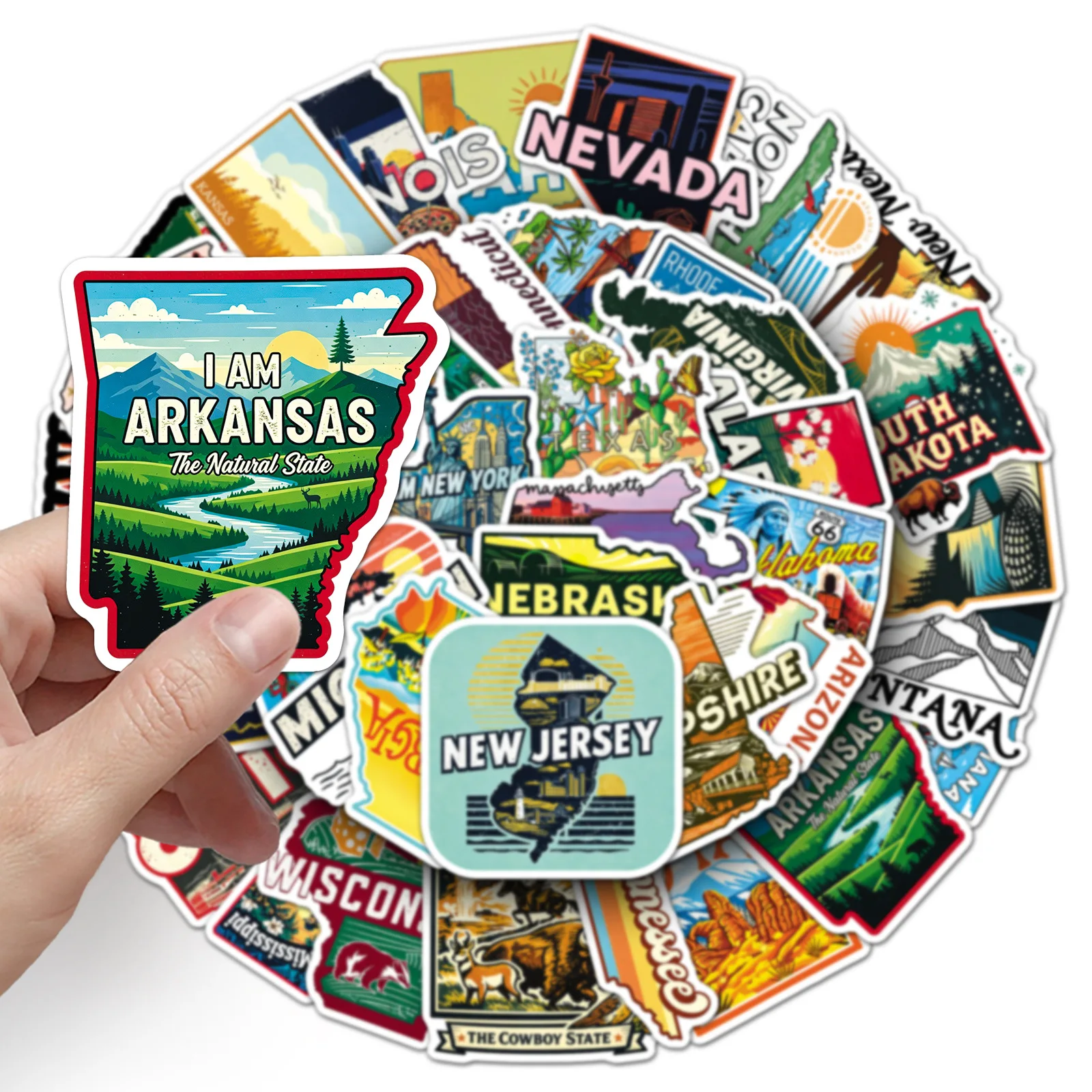 50 Pcs US States Map Stickers Creative Scenery Journal Supplies Car Decorative Laptop Wall Stickers