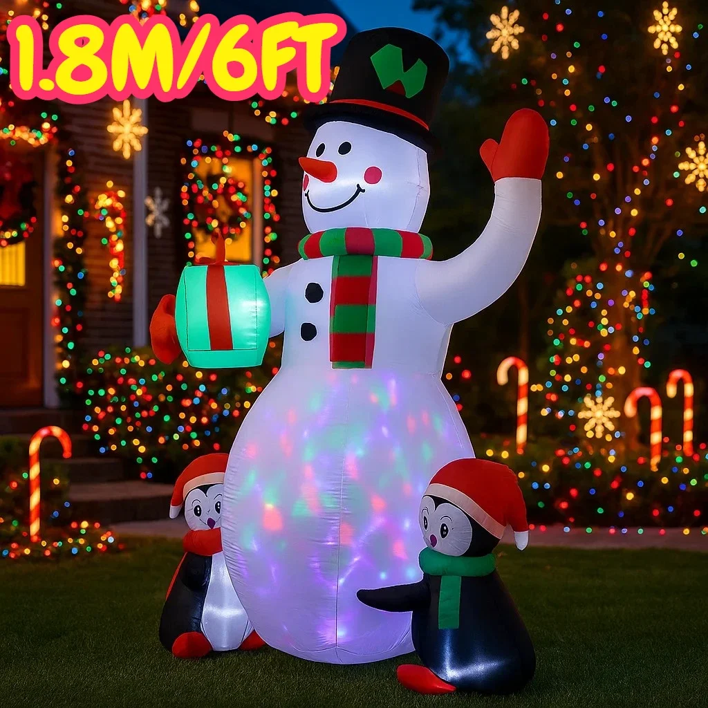 6FT زينة عيد الميلاد نفخ ثلج البطريق عقد كأس اللعب ساحة المنزل الحلي مع LED ديكور لعبة زينة عيد الميلاد