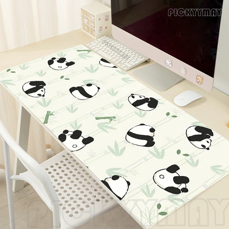 Gamer Mousepad Panda Mouse Pad Large Mouse Mat Green Deskpads Antislip Rubber Desk Rug PC Desk Mats Cute Mousepads 100x50cm
