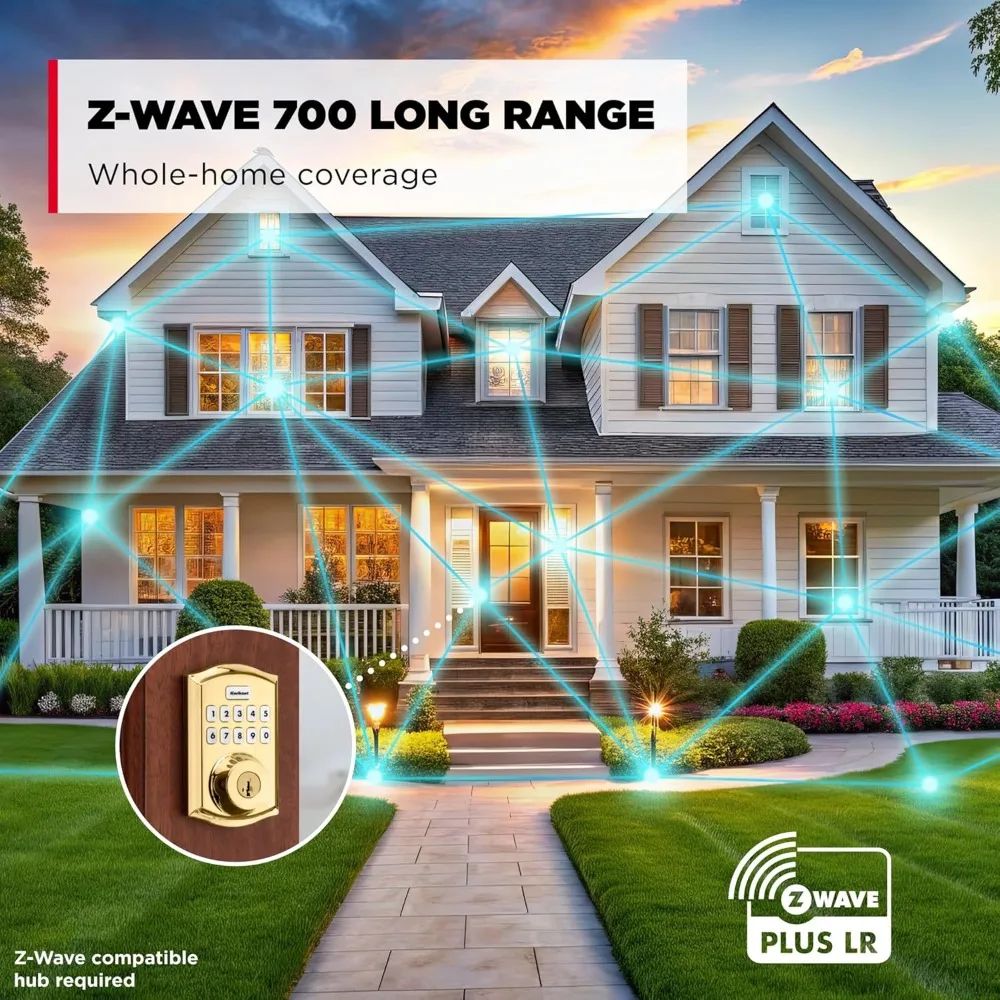HomeConnect 620 Z-Wave Teclado habilitado de longo alcance Smart Lock Entrada sem chave conveniente, códigos de usuário personalizáveis, alarme de anel Compa