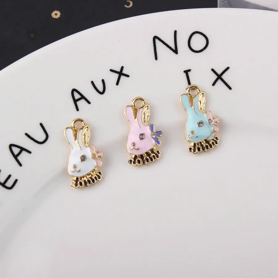 10pcs Enamel Animal Rabbit Head Pendant Protect The Animals Charms Fit Brands Necklace Bracelet Jewelry Making for Women Gift