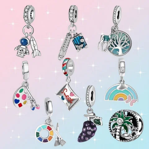 Original 925 Sterling Silver Travel Series Candy Pendant DIY Charms Bracelet Fit Women Girl Fashion Jewelry Accessories Gift