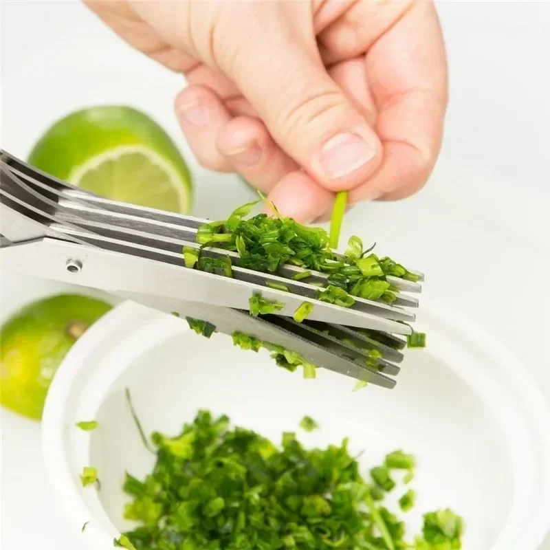 Multifunctional Multi-layer Green Onion Scissors Stainless Steel Onion Cutting Knife Herb Seaweed Spice Scissors Kitchen Scissor