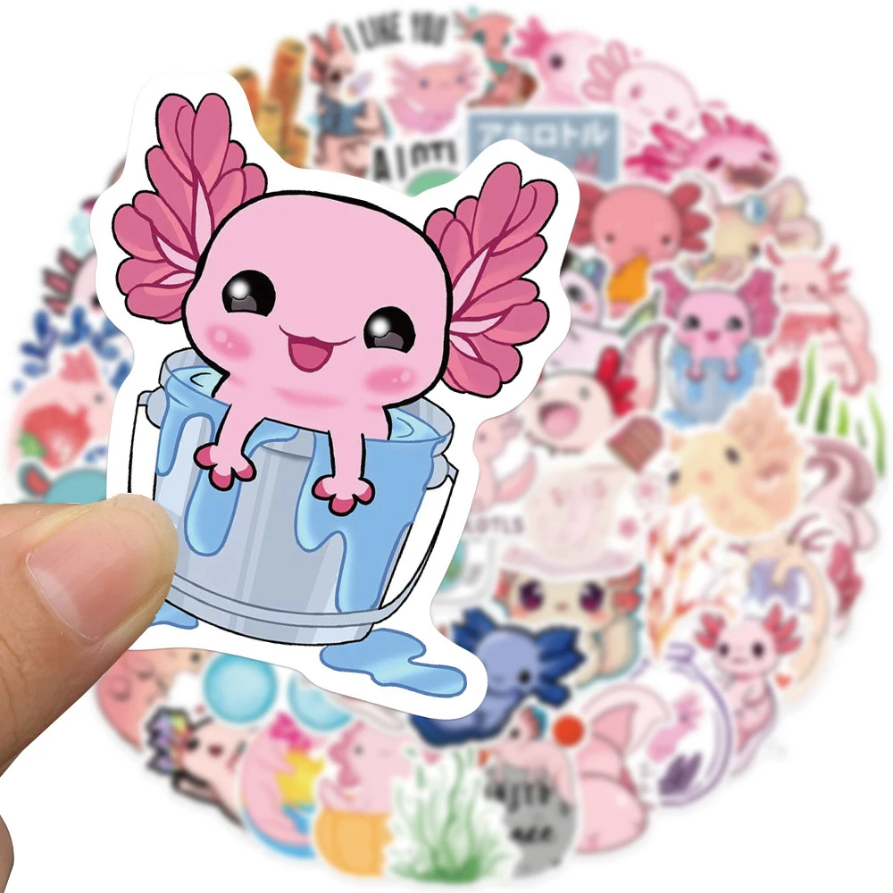 

10/30/50/100pcs Cute Pink Axolotl Cartoon Stickers Funny Animal Graffiti Decals Decoration Luggage Phone Notebook Sticker Pack