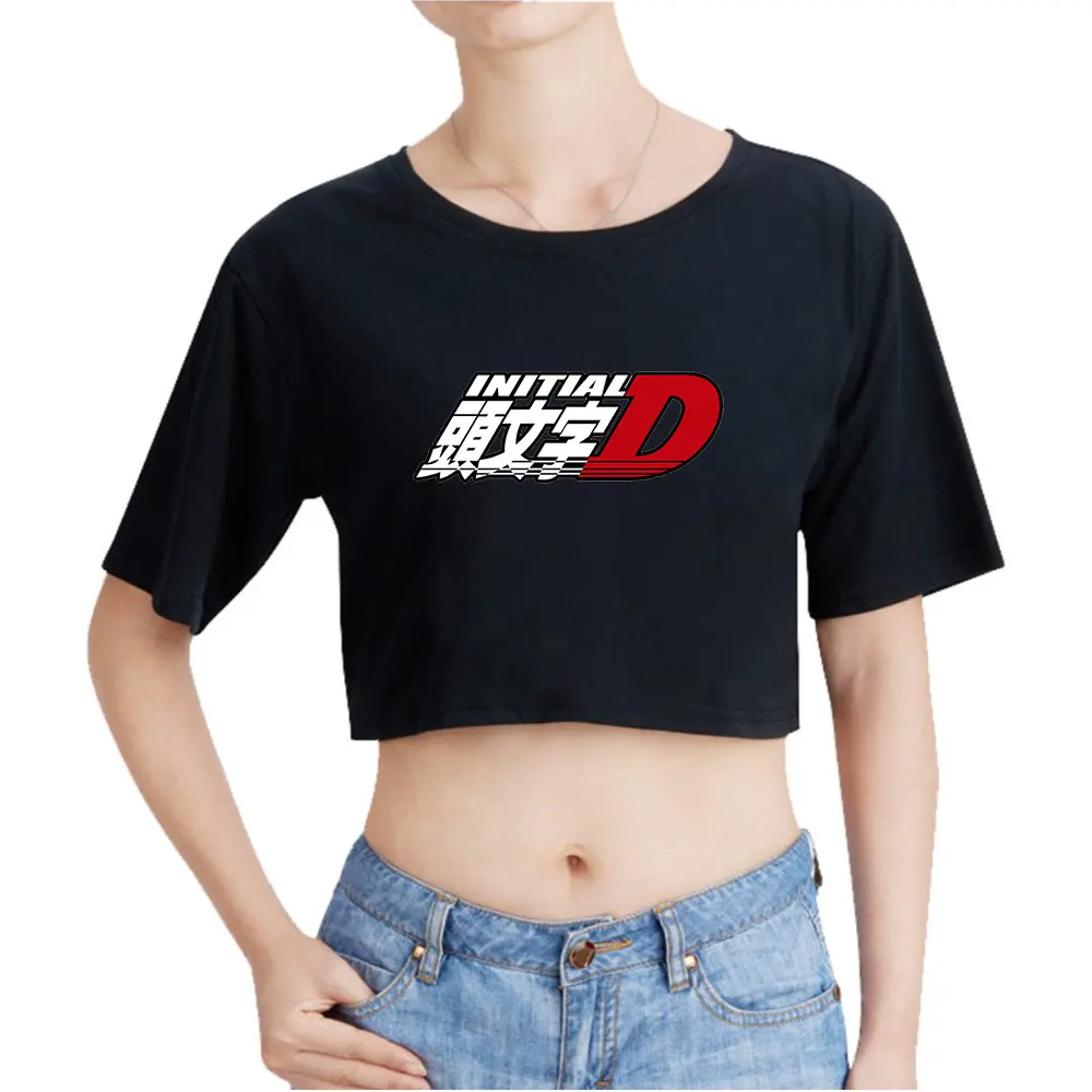 

Initial D Fujiwara Tofu Shop Vintage 90s Crop Top Exposed Navel T-Shirt O-Neck Oversize Tops Fashion Funny Tshirt Women