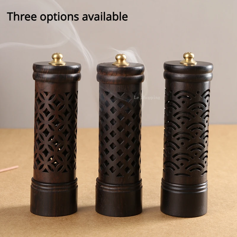 Hollow Out Vertical Incense Stick Burner Black Sandalwood Retro Retractable Backflow Incense Tube Home Tea Room Zen Decoration