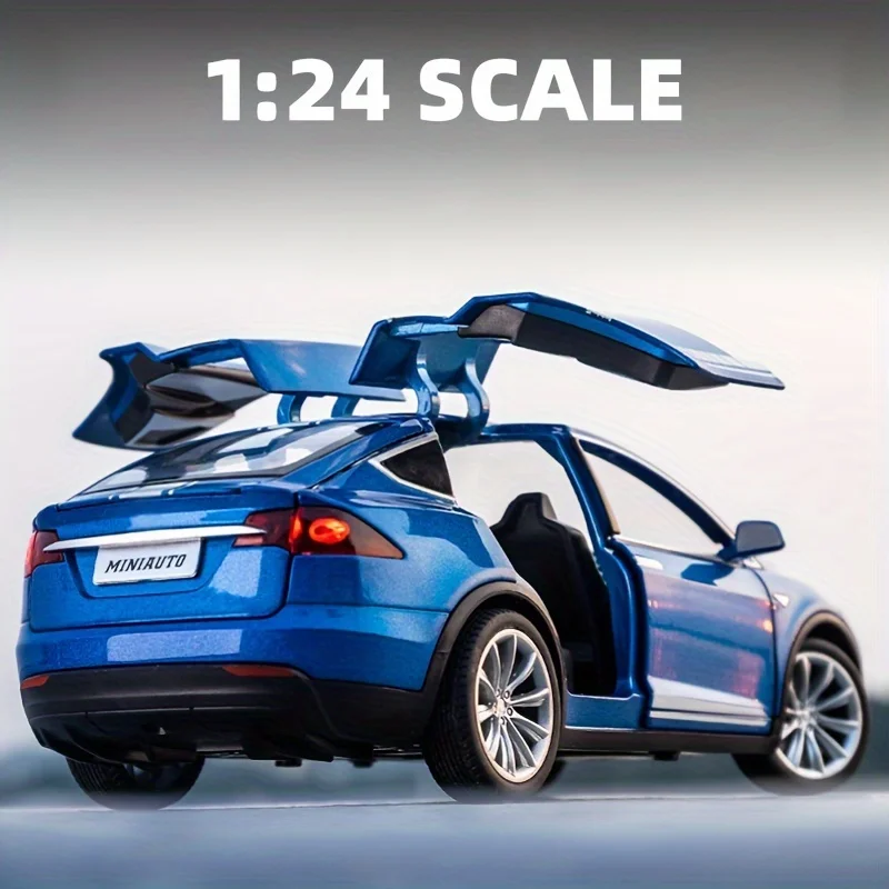 1:24スケール亜鉛合金製シミュレーション鋳造カーモデル、プルバック式ダイキャストおもちゃの車、ライトと音楽付き、幼児、子供、誕生日プレゼントに最適（ブルー）