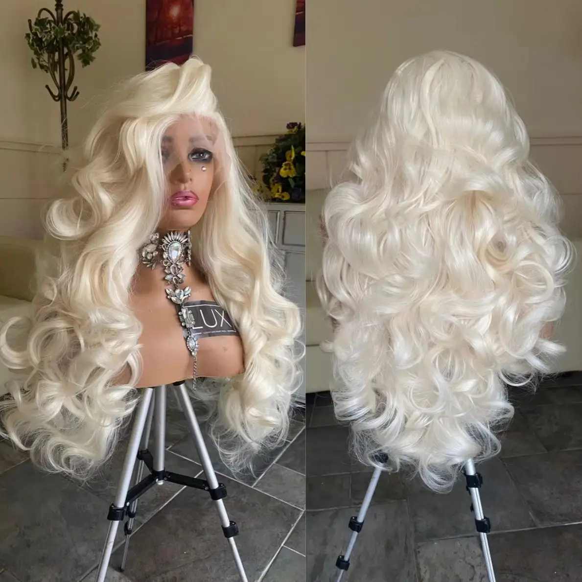White Wig Long Body Wave Lace Front Wig 13x4 HD Lace Frontal Wig Synthetic High Quality Daily Wear Cosplay For White Women