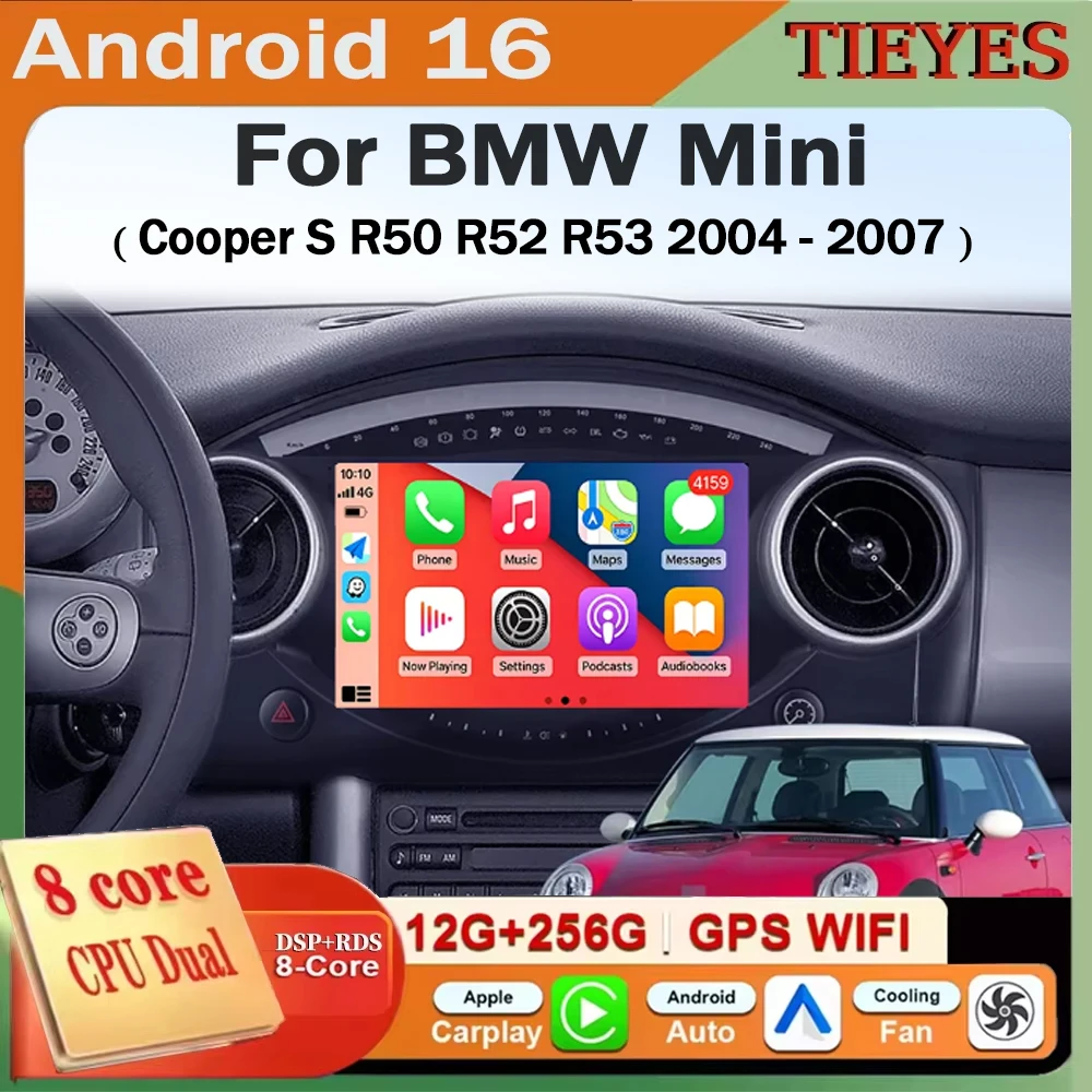 Para BMW Mini Cooper S R50 R52 R53 2004-2007, Pantalla Android 16 con Carplay, Radio para Auto, Reproductor Multimedia, Autoradio Estéreo 2din