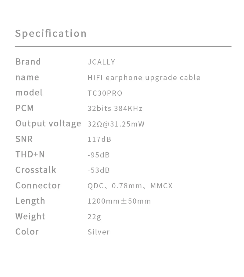 JCALLY TC30 PRO TYPE C Digital Audio CX31993 Silver-Plated Headphone Upgrade Line MMCX QDC ZSN