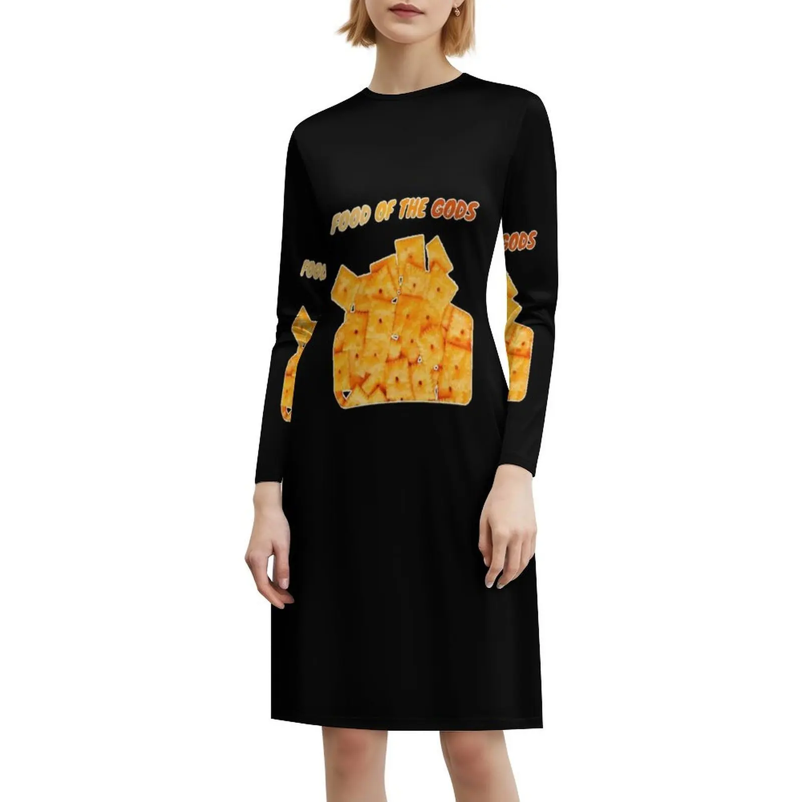 فستان بوهيمي بدون أكمام من Cheez It للنساء مطبوع عليه فساتين حفلات الشاطئ Cheez It Food Cheese Snack Cheez ملابس نسائية