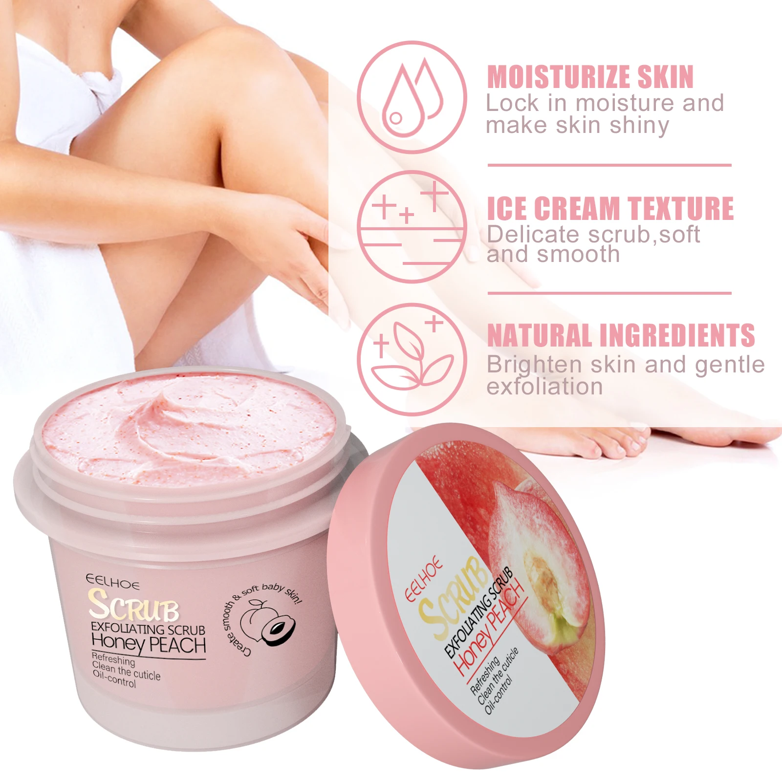 Honey Peach Body Scrub Cream Deeply Cleansing Exfoliating Scrub for Smooth & Glowing Skin Dead Skin Removal Moisturizing