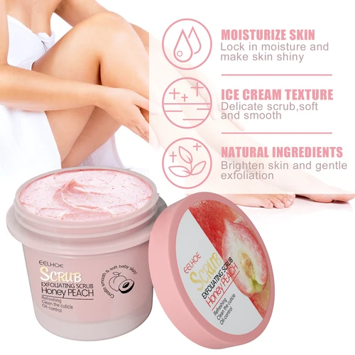 Imagen 2 del producto Crema exfoliante corporal de melocotón y miel, exfoliante de limpieza profunda para una piel suave y brillante, eliminación de piel muerta, hidratante